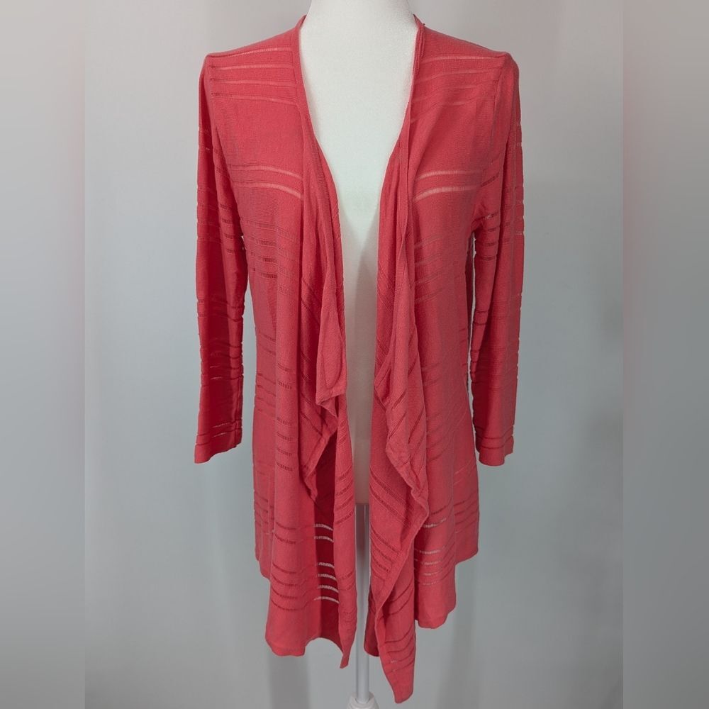 Cable & Gauge Coral Pink Cotton Striped Open Front Long Cardigan X-Large XL